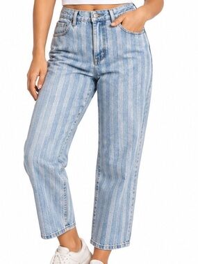 Vintage Lawman Striped Jeans 28 High Rise Ankle Zip Mom Jeans USA